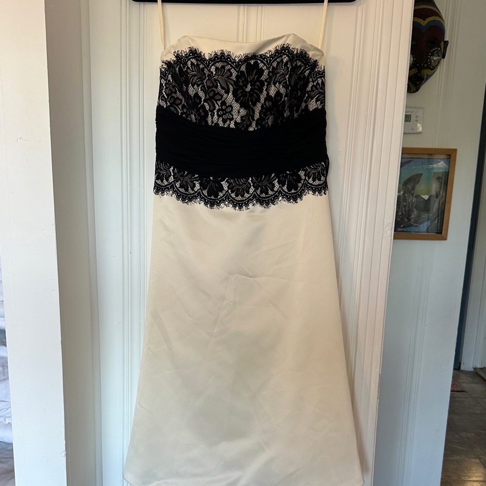 White House Black Market Strapless Ivory Dress with Black Lace